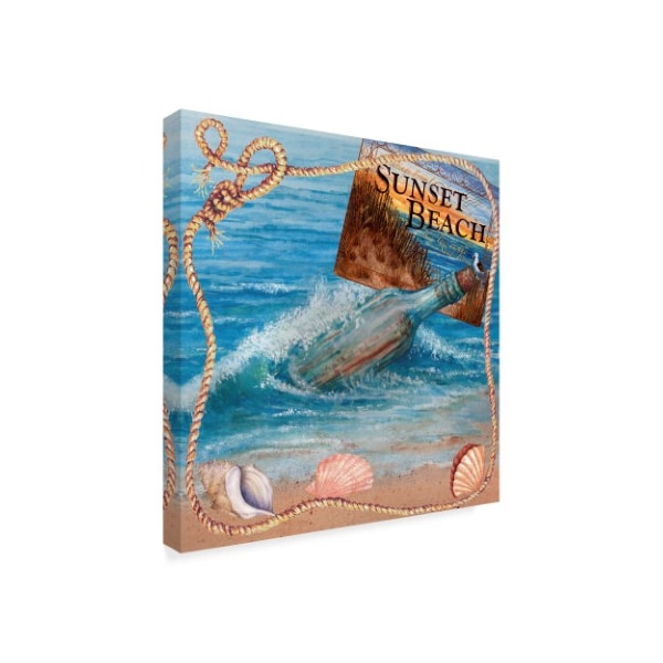 Sher Sester 'Message In Bottle Sunsetbeach Postcard' Canvas Art,35x35